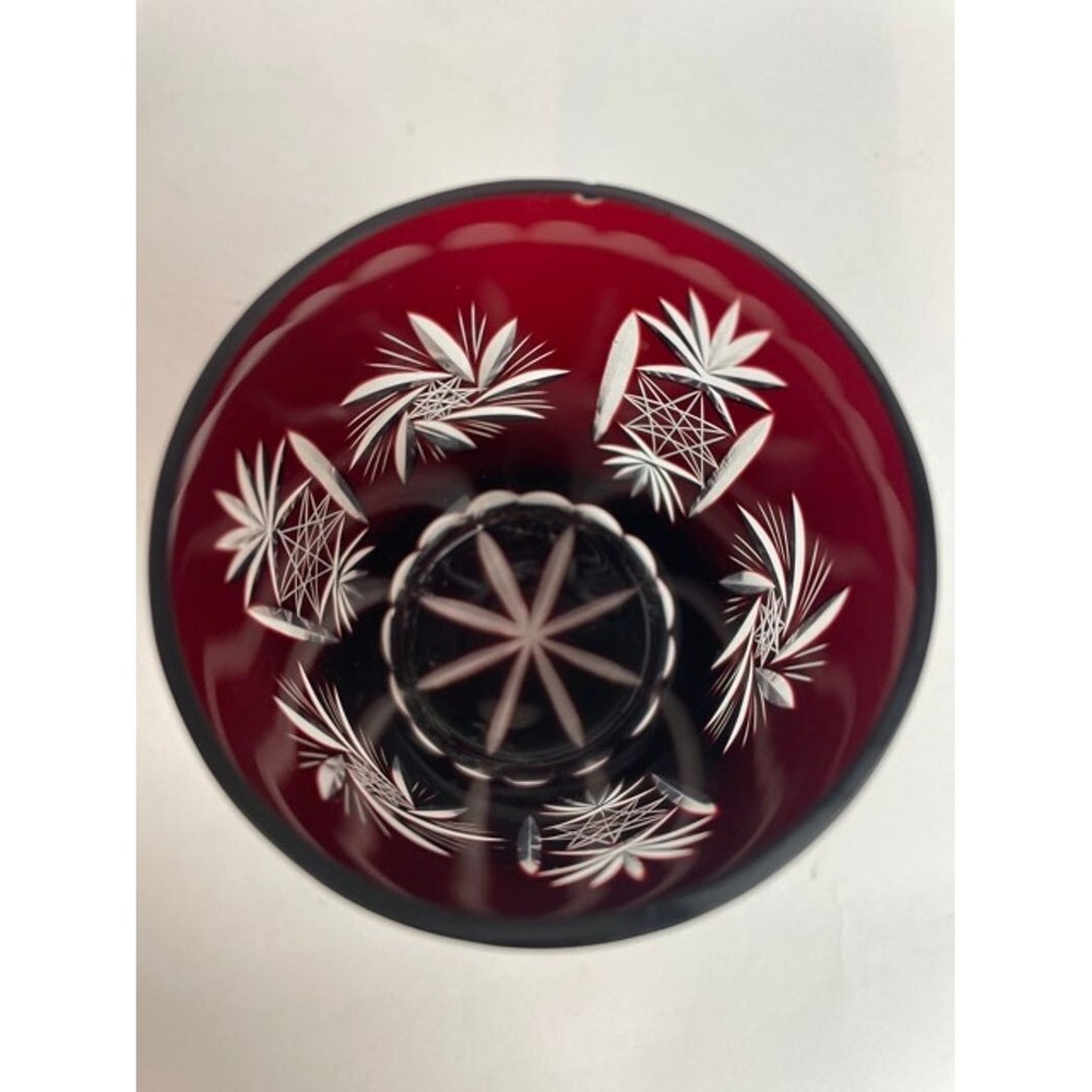 SET OF 4 RUBY RED BOHEMIAN CRYSTAL CUT TO CLEAR WHISKEY TUMBLER BAR GLASSES - Picture 4 of 14